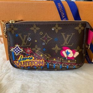 Louis Vuitton Vivienne Pochette Monogram Mini Christmas Roller Coaster Wristlet